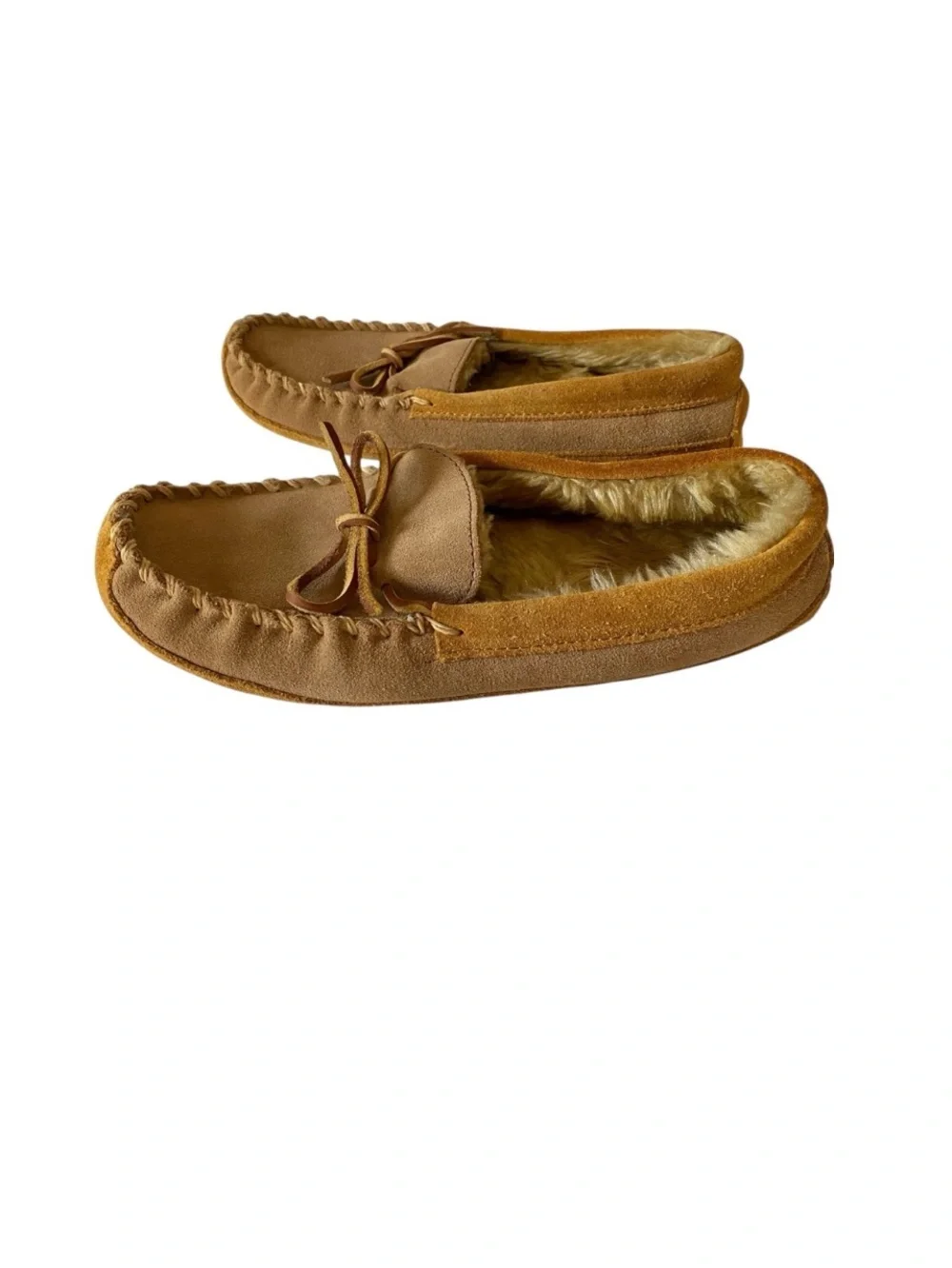 L.L. Bean Wicked Good Suede Leather Faux Fur Lined Moccasin Slippers Kids Sz 5